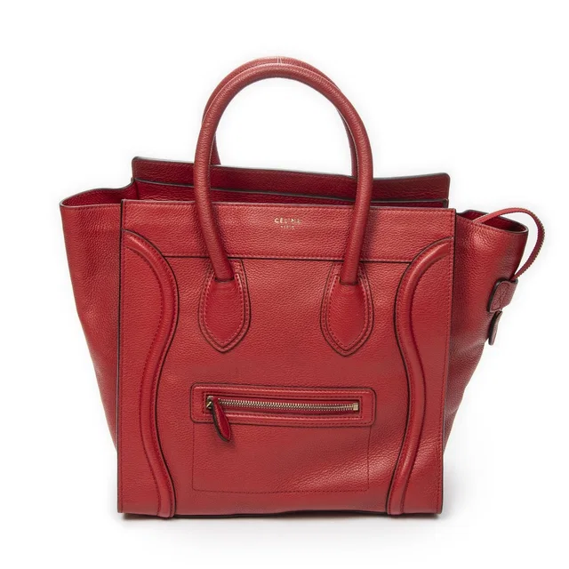 Celine Mini Luggage Red Grain Calf Leather in Red Calfskin from The Reluxe