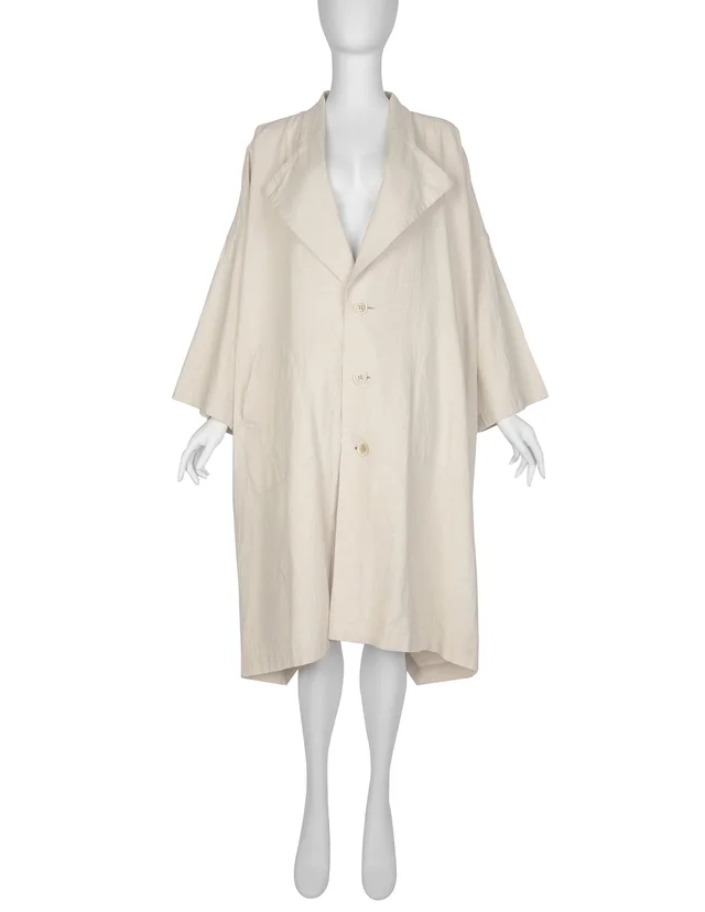 Comme des Garçons Vintage SS 1982 Natural Silk and Linen Oversized Cross Back Duster Coat in Beige Silk from Amarcord Vintage Fashion