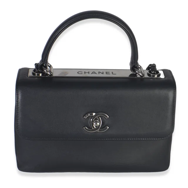 Chanel Black Smooth Calfskin Small Trendy Cc Flap Dual Handle Bag Leather Handbag in Black Calfskin from HEWI