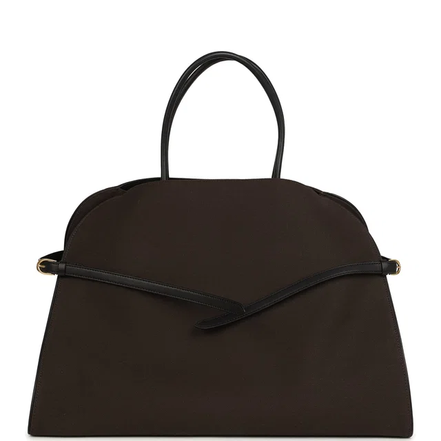 The Row Margaux 17 Ceinture Bag Dark Brown Canvas, Black Saddle Gold Hardware in Black Canvas from Madison Avenue Couture