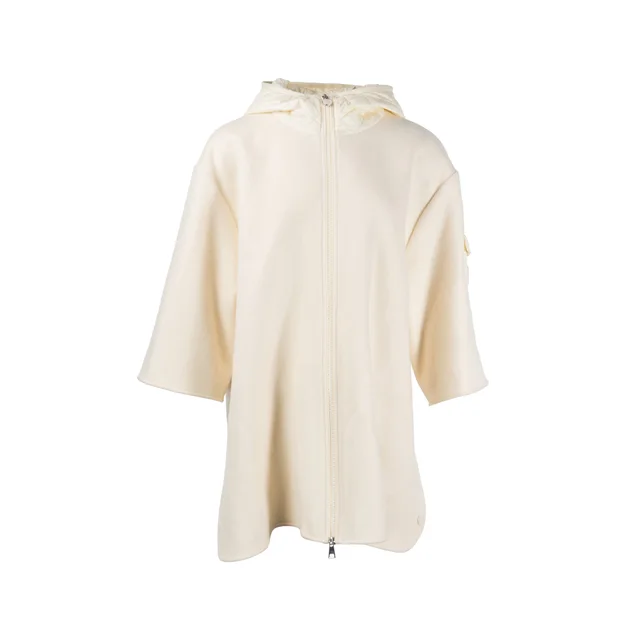 Moncler Zip-up Hooded Cape Wool White in White Wool from EMIER