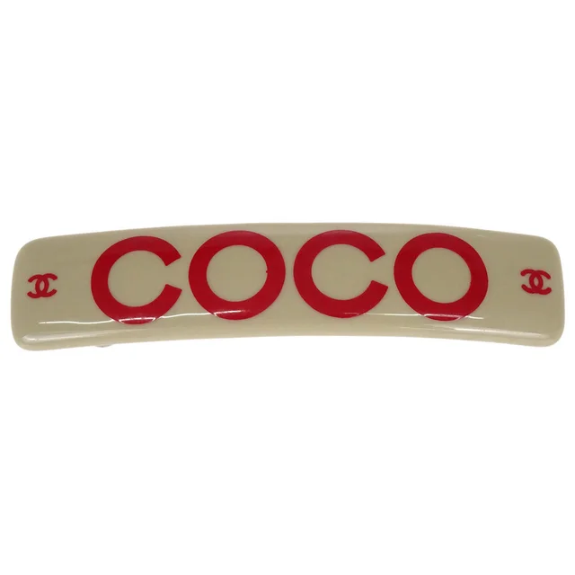 Chanel COCO Barrette Hair Accessories Beige Acrylic 01P in Beige Resin from AMORE Vintage Tokyo