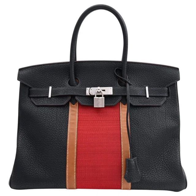 Hermès 2013 Birkin Club 35 Bleu Indigo/Rouge Casaque/Fauve in Red Calfskin from VINTAGE QOO TOKYO
