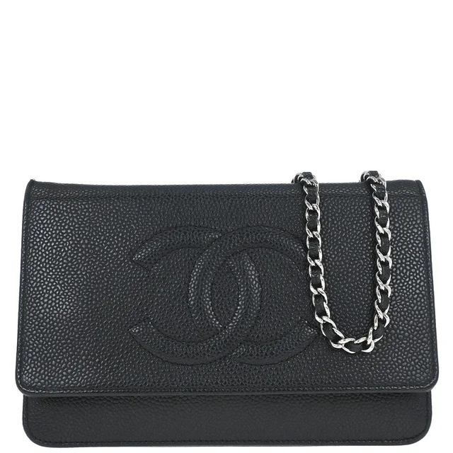 Chanel 2014 Black Caviar Timeless WOC Wallet on Chain Bag in Black Caviar leather from AMORE Vintage Tokyo