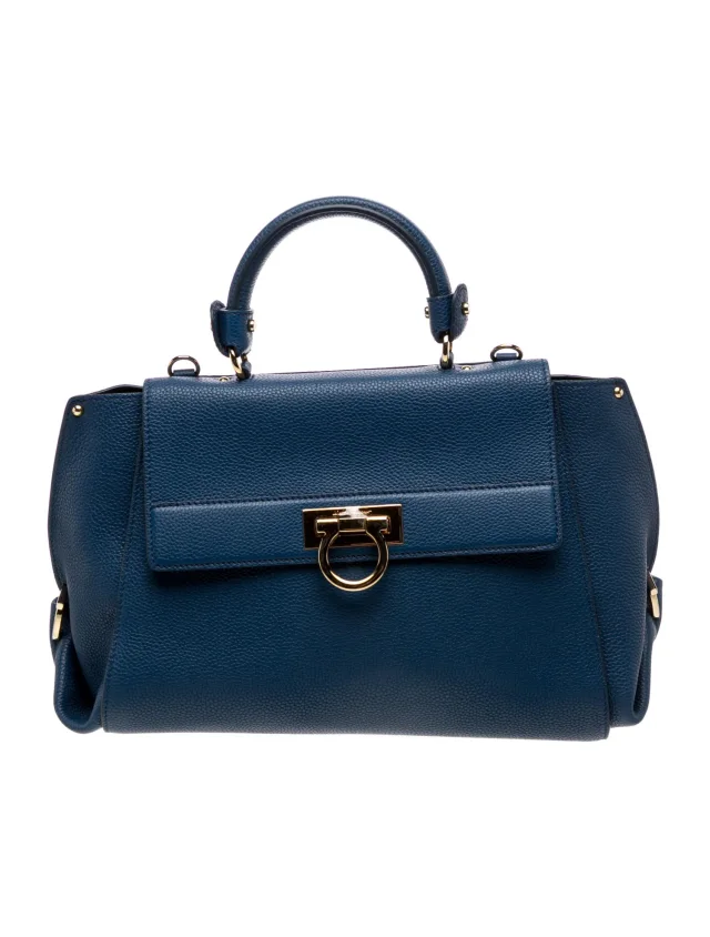 Ferragamo Gancini Top Handle Bag in blue Leather from The RealReal