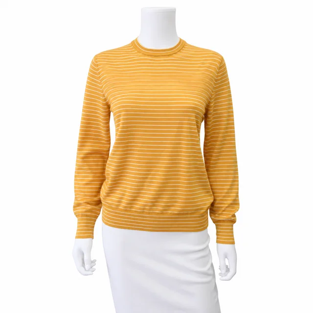 Loro Piana Mustard Yellow & Ivory Cashmere Silk Striped Sweater from Clotheshorse Anonymous