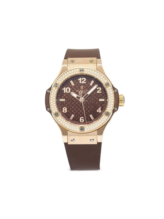 Hublot pre-owned Big Bag Cappuccino 38mm - men - Diamond/18kt Rose Gold/Rubber/Sapphire Crystal - One… in brown|red from Farfetch