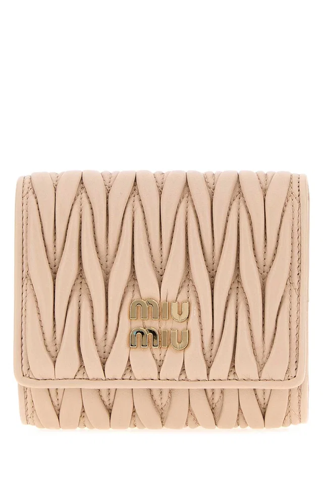 Miu Miu Matelassé Leather Wallet — Pink in Pink Leather from HEWI