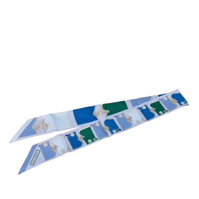 Blue Hermès Camails Silk Twilly Scarf Scarves in Blue Silk from Designer Revival