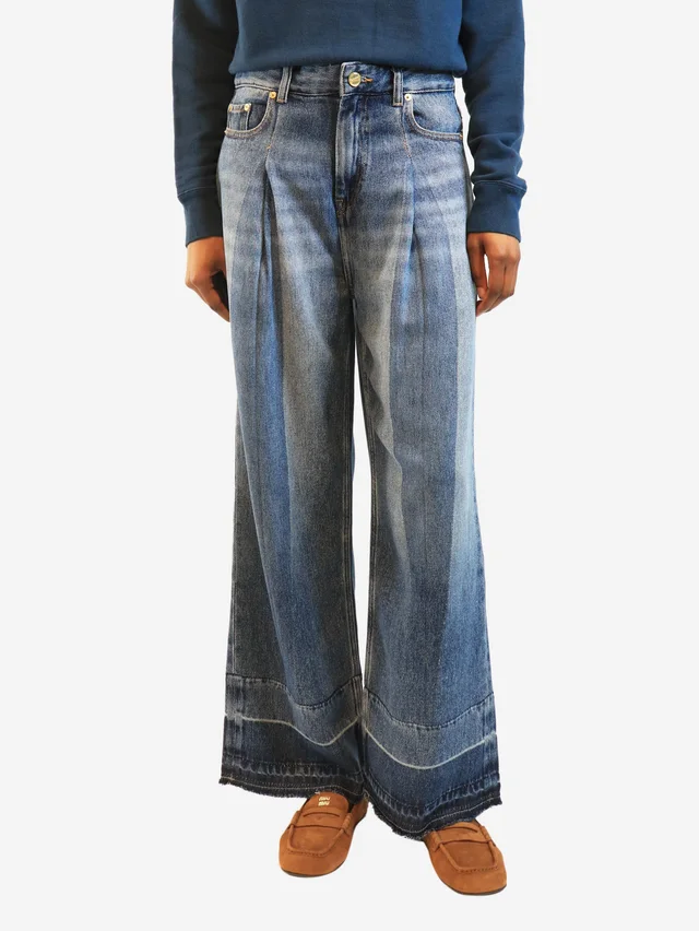 GANNI Blue pleated wide-leg woven jeans - size UK 6 in Blue Woven leather from Sign of the Times