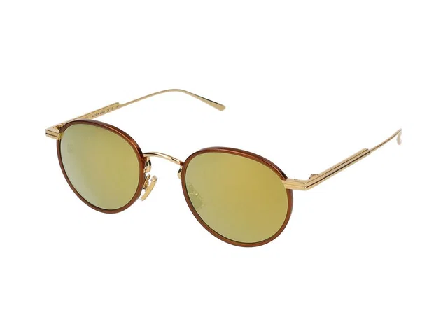 Bottega Veneta Bv1389s Round Metal Frame Sunglasses — Gold in Gold from HEWI