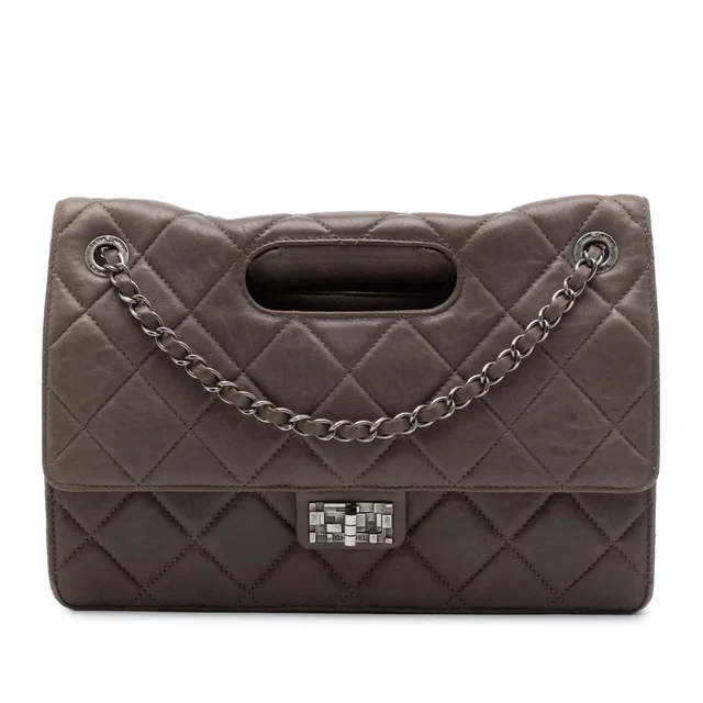 Brown Chanel Paris Byzance Jumbo Washed Lambskin Take Away Flap Satchel in Brown Lambskin from Designer Revival