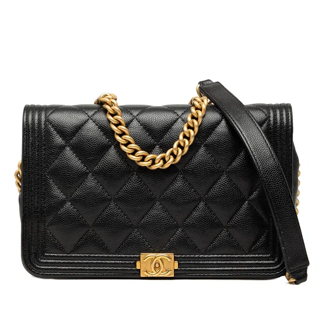 Black Chanel Quilted Caviar Boy Wallet on Chain Crossbody Bag in Black Caviar leather from Designer Revival