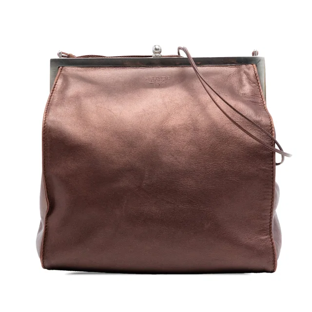 Brown Prada Metallic Nappa Frame Crossbody in Brown Nappa leather from Designer Revival
