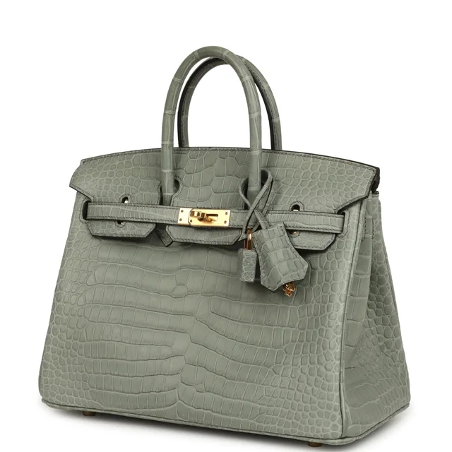 Hermès Birkin 25 Gris Ciment Matte Porosus Crocodile Gold Hardware in Grey Crocodile from Madison Avenue Couture, photo 2 of 2