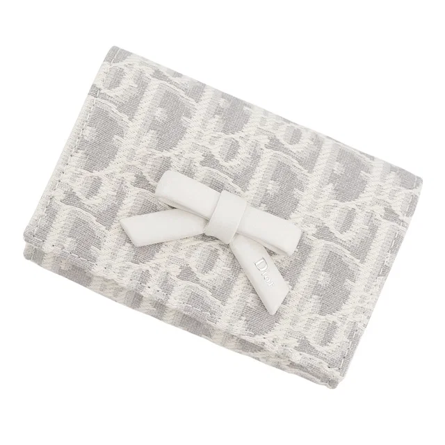 Dior Promenade Glycine Wallet Latte White/GrayS2508PUQY_M074 Cotton/Lambskin/Technical Fabric in White Lambskin from GALLERY RARE