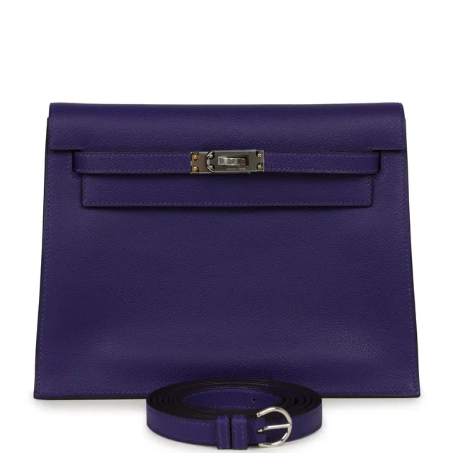 Hermès Kelly Danse Purple Evercolor Palladium Hardware in Purple Lambskin from Madison Avenue Couture