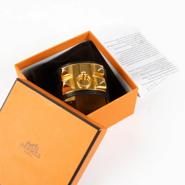 Hermès Box Collier de Chien Bracelet - Size L in Black Leather from Labellov, photo 2 of 4
