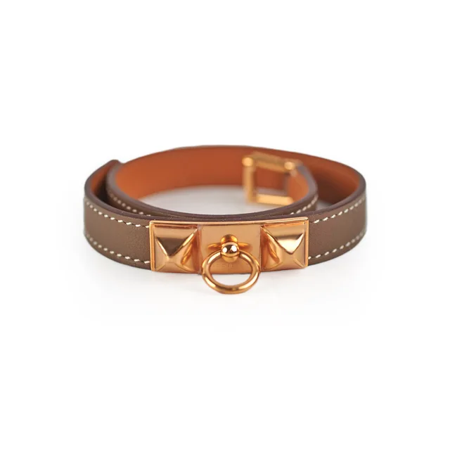 Hermès Rivale Double Tour Bracelet Etoupe Size XS in Taupe Swift leather from The Purse Affair