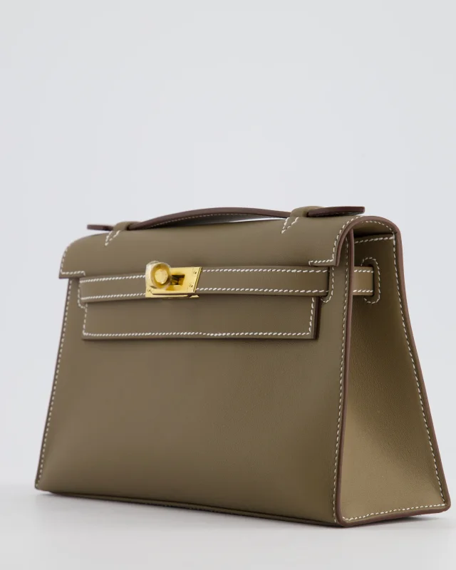 Hermès Kelly Pochette Bag in Taupe Swift leather from Sellier, photo 11 of 19