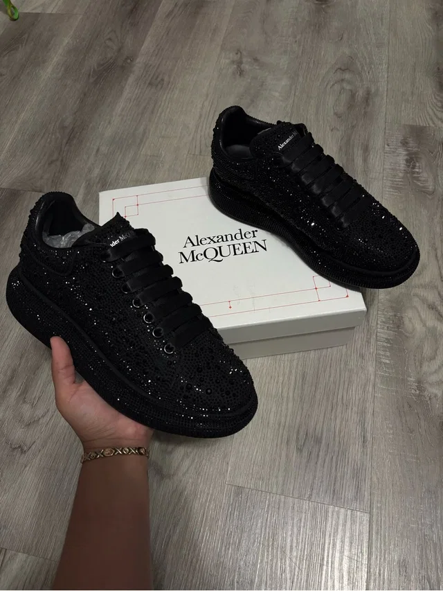 Alexander McQueen Crystal-Studded Low-Top Sneakers in black Leather from Poshmark