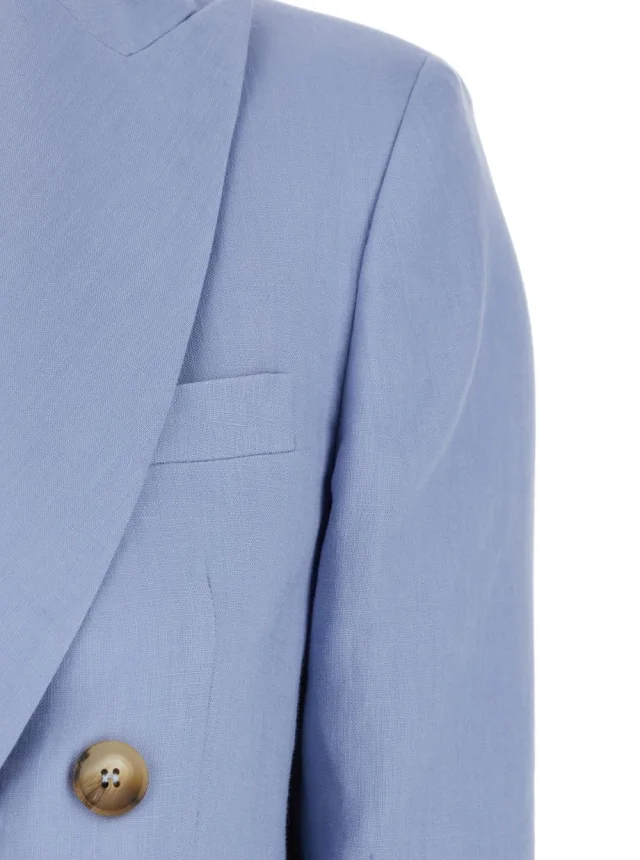 Leplain Blue Double-breasted Jacket with Notched Revers in Linen for Women in 100% Linen, photo 5 of 6 from Gaudenzi Boutique