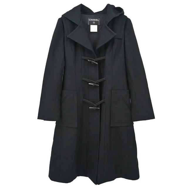 Chanel 2006 Hooded Duffel Coat Black #34 in Black Wool from AMORE Vintage Tokyo