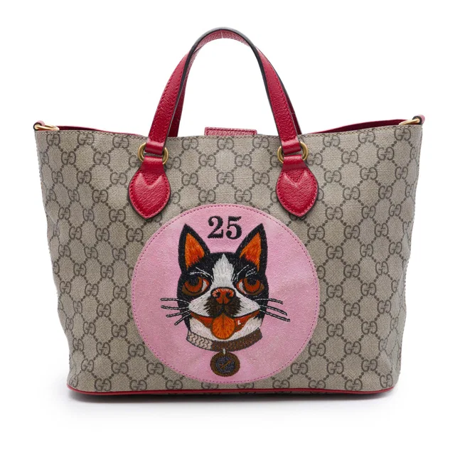 Beige Gucci Small GG Supreme Web Bosco Satchel in Beige Coated canvas from Designer Revival