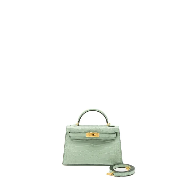 Hermès Mini Kelly Alligator Mississippiensis Matte 6U Vert D’eau GHW Stamp U in Green Crocodile from EMIER