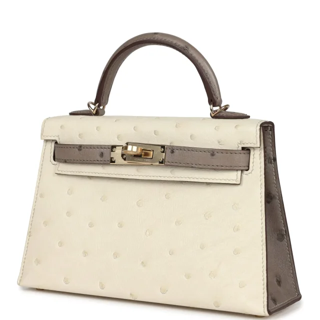 Hermès Special Order (HSS) Kelly Sellier 20 Beton, Gris Tourterelle Ostrich Permabrass Hardware in Grey Ostrich from Madison Avenue Couture, photo 5 of 8
