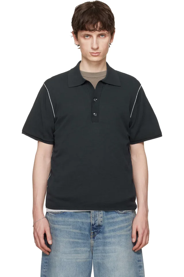 Black Jonas Two Layer Knit Polo, image 1 of 1 from SSENSE