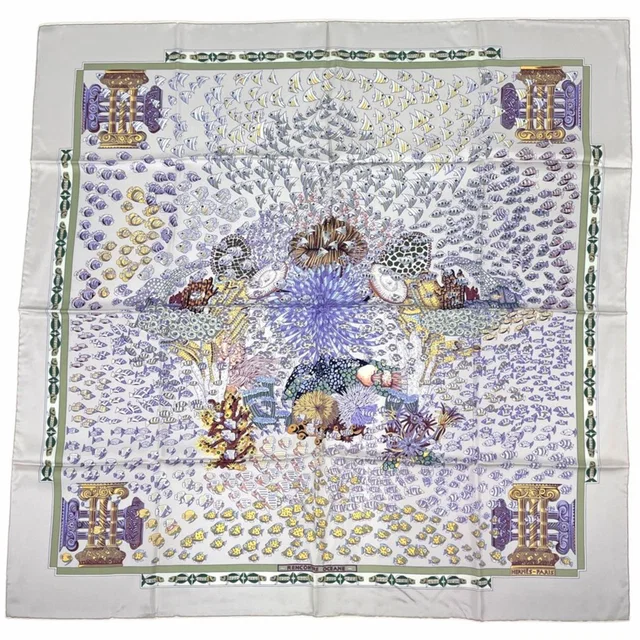 Hermès Carre 90 Renconte Oceane Scarf Atlantic Encounters Silk Purple Multicolor in Purple Silk from The Reluxe