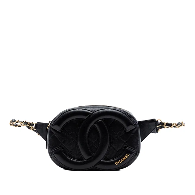 Black Chanel CC Quilted Lambskin Coco Midnight Camera Bag in Black Lambskin from Designer Revival