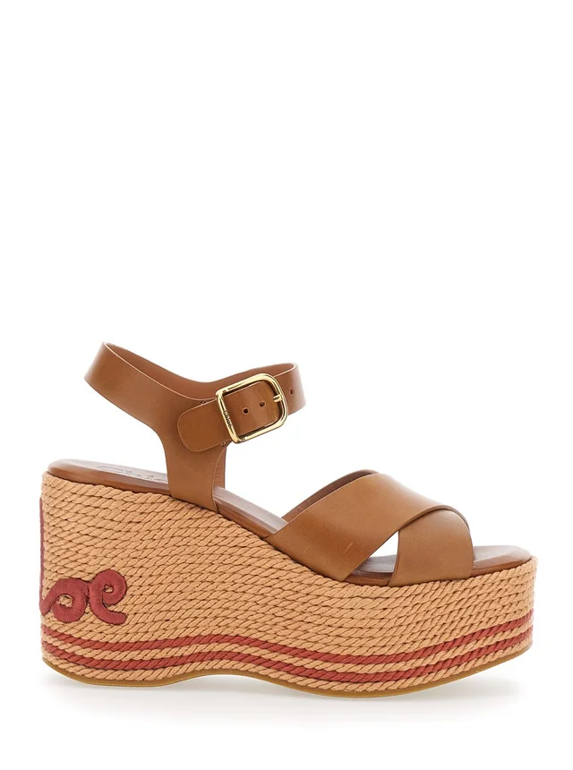 CHLOÉ brown Wedges with embroidered logo on the heel in leather for women in Brown 100 % Calf, photo 2 of 8 from Gaudenzi Boutique