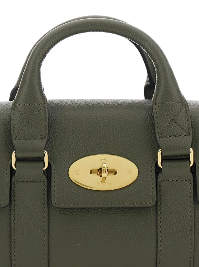 Mulberry 'Bayswater Mini' Green Handbag with Clasp Closure in Grained Leather for Women in Green 100% Calf, photo 9 of 12 from Gaudenzi Boutique
