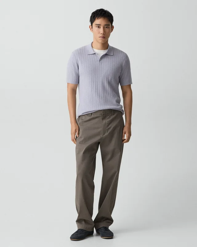 Theory Soris Cable-Knit Polo Shirt in Light Bilen in GRAY LILAC 62% Viscose, 38% Polyester; Exclusive Of Elastic, photo 5 of 12 from Theory