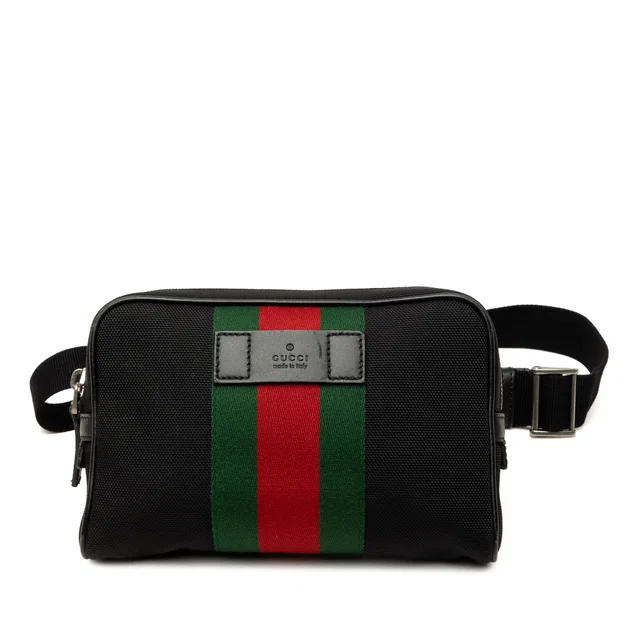 Black Gucci Canvas Techno Web Belt Bag in Black Canvas from Designer Revival