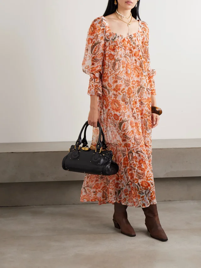 ALIX OF BOHEMIA Lilium Topaz Flower pleated ruffled printed georgette midi dress in Orange, photo 2 of 2 from NET-A-PORTER (Canada)