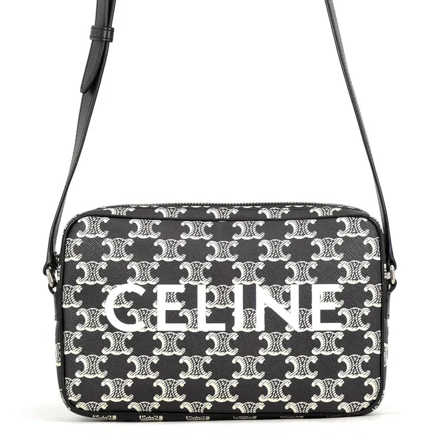 Celine Triomphe Messenger Medium Black/White194502 PVC Leather in Black Leather from GALLERY RARE