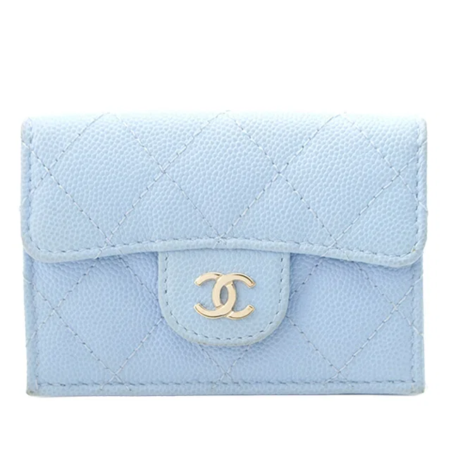 Blue Chanel CC Quilted Caviar Flap Wallet Small Wallets in Blue Caviar leather from Designer Revival