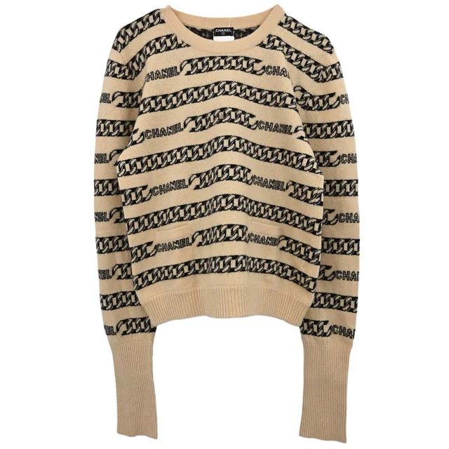 Chanel 2001 Sweater Knit Top Beige #42 in Beige Cashmere from AMORE Vintage Tokyo