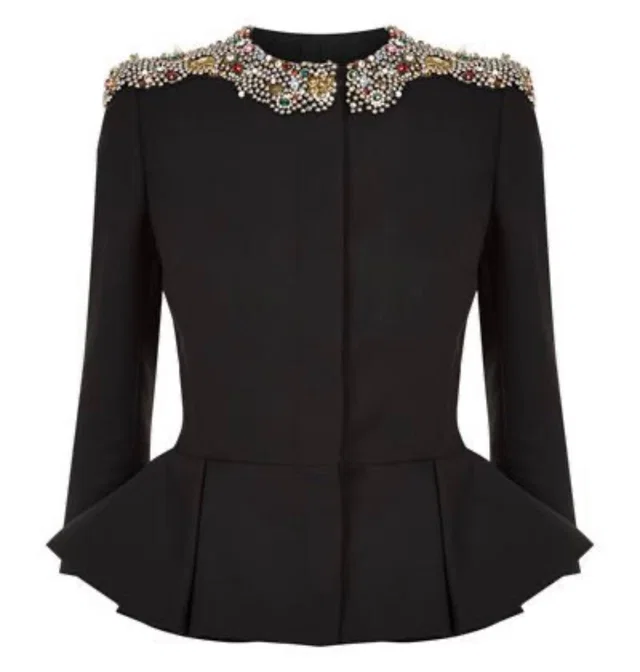 Alexander McQueen Black Embellished Peplum Jacket in Black from HEWI