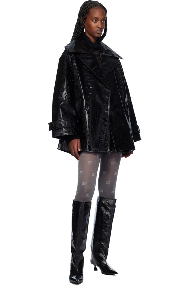 GANNI Black Future Coated Faux-Leather Miniskirt, photo 4 of 4 from SSENSE