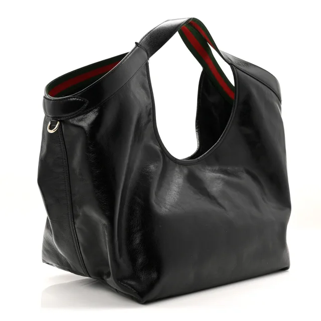 Gucci Soft Glossy Calfskin Large Giglio Tote Black in Black Calfskin from FASHIONPHILE, photo 4 of 10