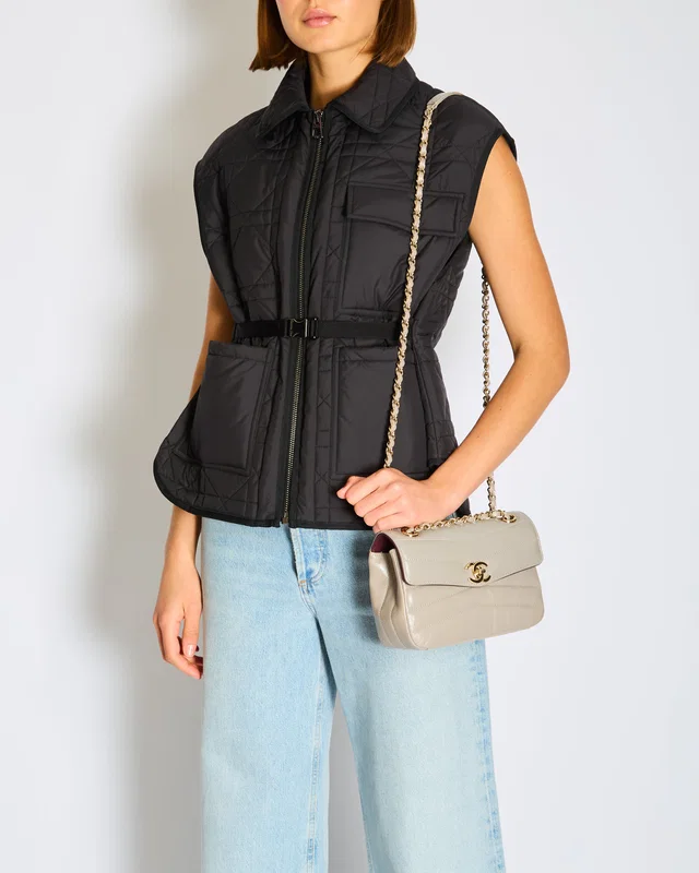 Dior Black Macrocannage Quilted Sleeveless Puffer Jacket with Silver Belt and Embroidered Logo… in Black from Sellier