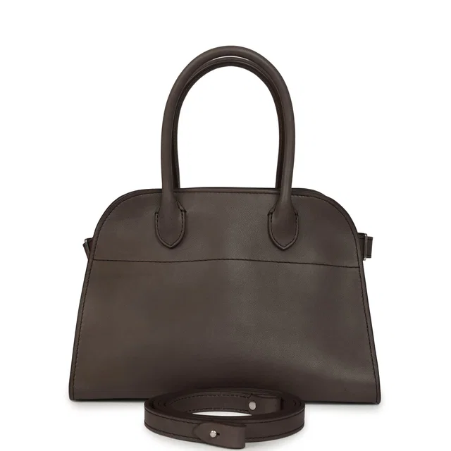 The Row Soft Margaux 10 Bag Mid Grey Saddle Leather Silver Hardware in Grey Leather from Madison Avenue Couture