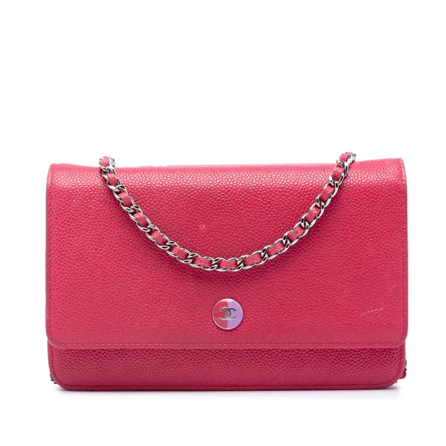 Pink Chanel Caviar Bicolor CC Wallet On Chain Crossbody Bag in Pink Caviar leather from Designer Revival