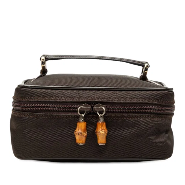 Brown Gucci Nylon Bamboo Vanity Bag in Brown Nylon from Designer Revival