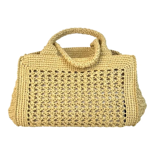 Miu Miu Neutral Raffia Crochet Tote Bag in Raffia from Luxury Promise, photo 3 of 7