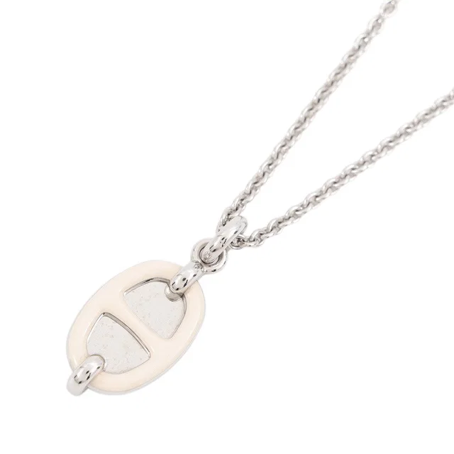 Hermès Mini Maillon Necklace Size PM White Metal Lacquer in White from GALLERY RARE
